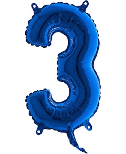 Folieballon cijfer '3' blauw (35cm)