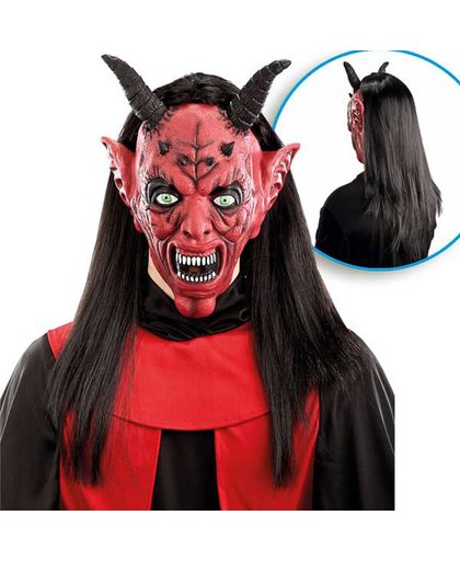 Latex masker Duivel met haar - Halloween Masker