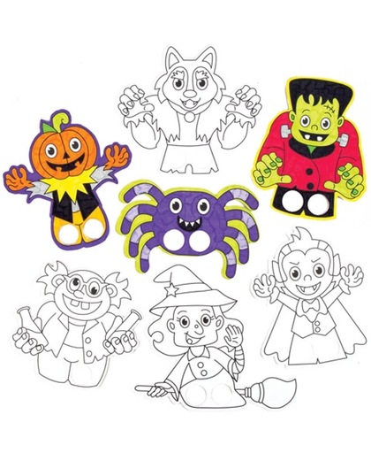 Halloween-vingerpoppetjes om zelf in te kleuren voor kinderen. Leuke halloweencadeautjes voor zakgeldprijzen - Perfect voor in feesttasjes voor kinderen (24 stuks per verpakking)