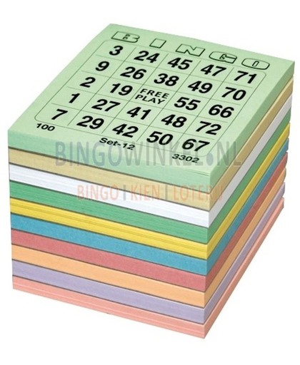 Bingokaarten - 1000 stuks - 1 t/m 75 kleurenmix Single