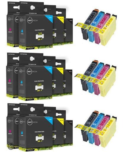 Inktmedia® - Inktcartridge - Alternatief voor Epson T1285 12 pak 3x T1281 Zwart