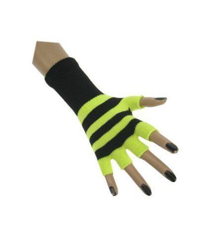 Vingerloze handschoen fluor gestreept geel / zwart
