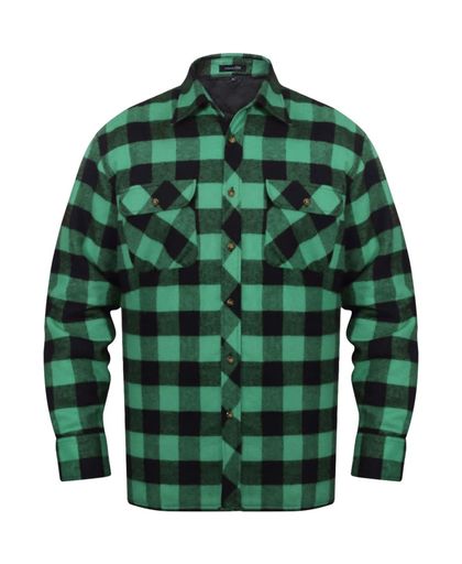 Overhemd groen-zwart geblokt gevoerd flanel maat XXXL