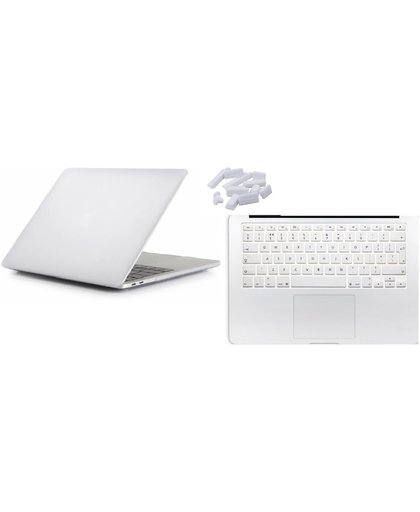 Xssive Macbook Pakket 3in1 voor Macbook Air 13 inch - Laptop Cover, Toetsenbord Cover en Anti Dust Plugs - Transparant / Wit