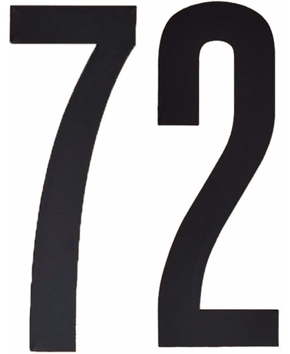 Cijfer sticker 72 zwart 10 cm - klikocijfers / losse plakcijfers