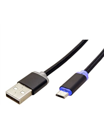 Roline USB naar USB Micro B kabel met laadindicator en nylon mantel - USB2.0 - 1 meter