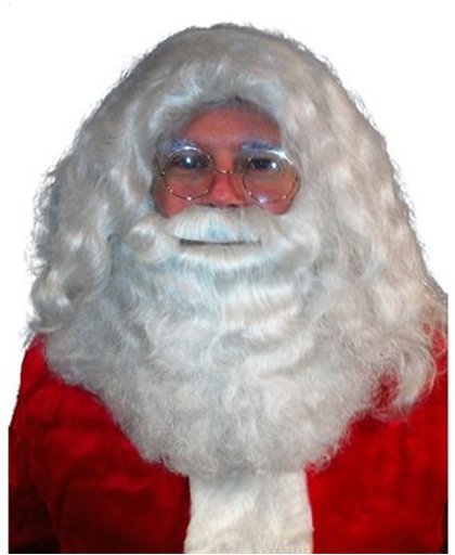 Baardstel Kerstman deluxe - Prachtige pruik met golvend haar, baard met krullen en wenkbrauwen