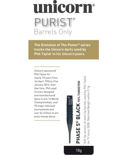 Unicorn Purist P5 The Power Black 90% 18 gram Softtip Darts