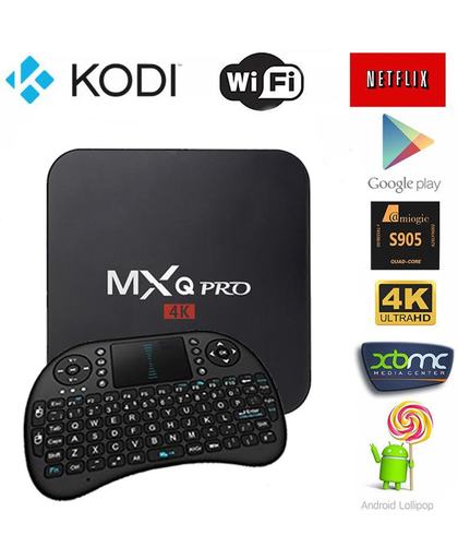 MXQ Pro 4k met snelste S905x processor en Android 7.1 | Kodi 17.6 | TV Box 2018 model + GRATIS I8 Draadloze Keyboard Zwart