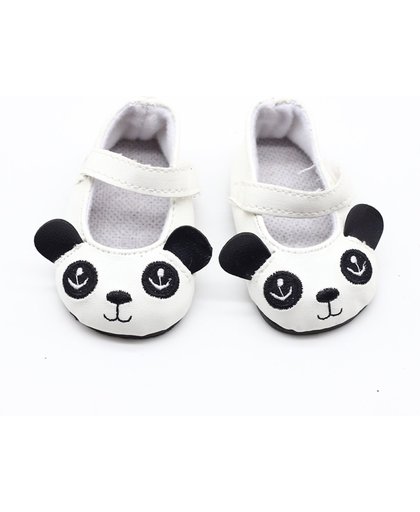 Panda schoentjes voor babypop met een lengte van circa 43 cm zoals Baby Born - Zwart wit schoenen met oogjes en oortjes
