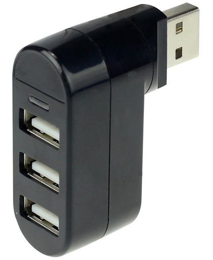 Draaibare 3 Poorts USB Hub / Switch / Splitter / Verdeler - Plug & Play - Zwart