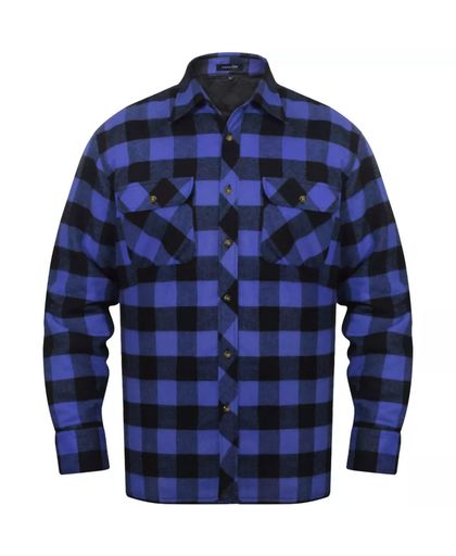 Overhemd blauw-zwart geblokt gevoerd flanel maat XL