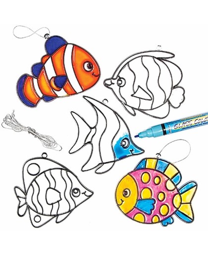 Ontwerp je eigen tropische vis zonlicht vangende decoraties - creatieve knutselpakket met hangdecoraties voor kinderen om in te kleuren en versieren voor zomer (6 stuks)