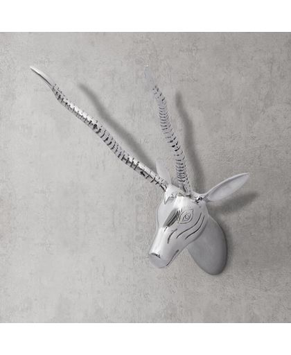 Wanddecoratie gazellekop 33 cm aluminium zilverkleurig