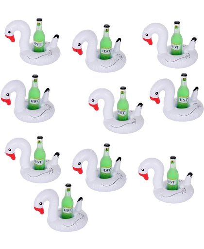 Gift pack 10x inflatable cup holder zwaan eend wit  | opblaasbare blikjeshouder | blikje houder zwembad | drankje flesje beker houder opblaasbaar