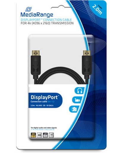 MediaRange DisplayPort  connection cable, gold-plated contacts, 10 Gbit/s data transfer rate, 2.0m, black