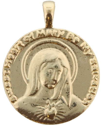 2-zijdige gouden munt/hanger met religieuze afbeelding voor bij bijpassende ketting. Doorsnede 3 centimeter.