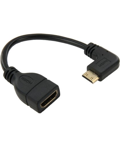 Vergulde Mini HDMI mannetje naar HDMI 19 Pin vrouwtje kabel, Lengte: 16cm, 90 Graden rechter hoek