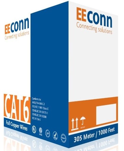 EECONN Cat.6 U/UTP Kabel, Massief, AWG23, LSZH, Lichtgrijs, 305m