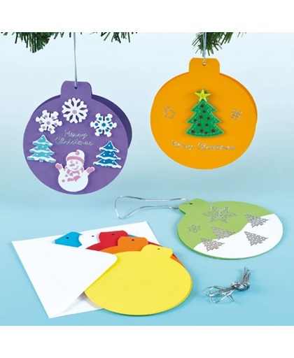 Blanco kaarten gekleurde kerstbal - creatieve knutselpakket voor kinderen en volwassenen om te maken kerstkaarten (6 stuks)