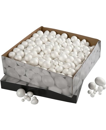 Styropor Ballen & Eieren, afm 1,5-6,1 cm, 550 assorti