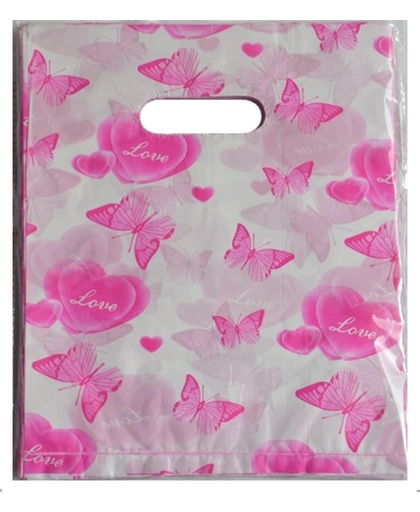 Plastic tasjes roze vlinders 25x20 cm (100 stuks)