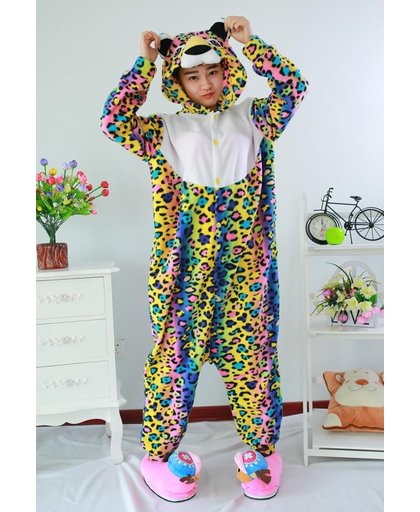 Cheetah onesie regenboog luipaard pak panter kostuum - maat M-L - jumpsuit pyama