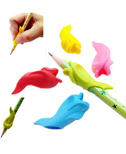 Potlood grip - Penverdikker Potloodverdikker Pen grip Pencil Verdikker Pengrip Potloodgrip - Dolfijn Geel+Groen - 2 stuks