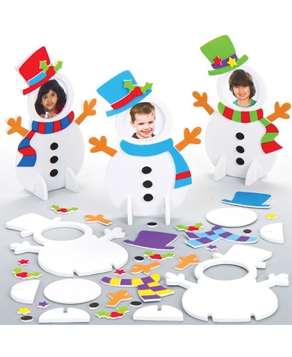 Mix & match sets met sneeuwpop fotolijstjes voor kinderen om zelf te maken - Creatieve kerstknutselset voor kinderen (5 stuks per verpakking)