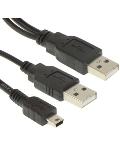 Mini 5pin mannetje naar 2 A mannetje USB kabel, Lengte: 80 cm