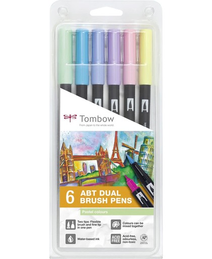 Tombow ABT dual-brush tekenpennen - pastel kleuren - set van 6