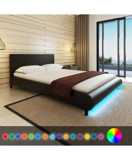 vidaXL Bed Frame LED 4FT6 Double/135x190 cm Artificial Leather Black