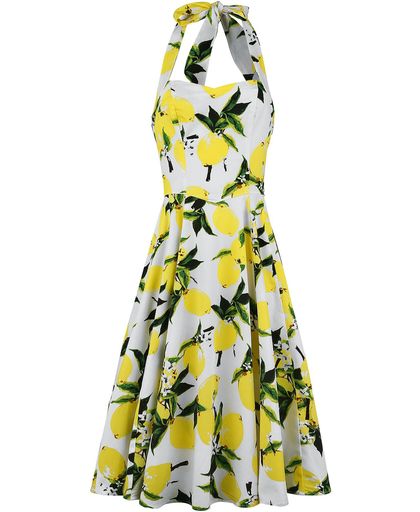 H&R London Lemon Print Swing Dress Jurk wit