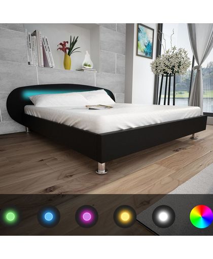 vidaXL Bed Frame LED 5FT King Size/150x200 cm Artificial Leather Black