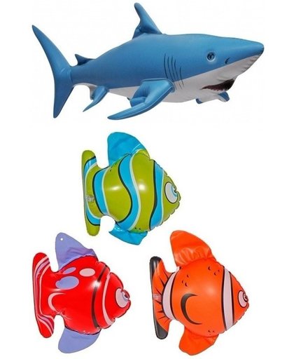 Set van 3x Opblaasbare vissen en 1 haai