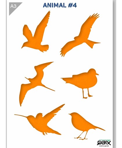 Vogels Sjabloon - Karton Stencil - A3 42 x 29,7 cm - Max. hoogte vogel 15cm