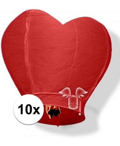 10x rode hartje wensballonnen - 100 x 50 cm - hart wensballon rood