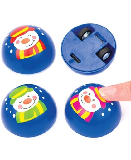 Terugtrek-racers vrolijke sneeuwpop voor kinderen. Leuke kerstcadeautjes en spelletjes voor kleine kinderen (4 stuks per verpakking)