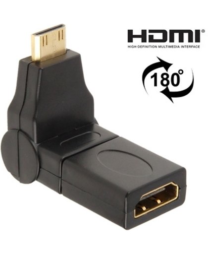 Vergulde Mini HDMI mannetje naar HDMI 19 Pin vrouwtje 180 graden draaibaar Adapter (zwart)