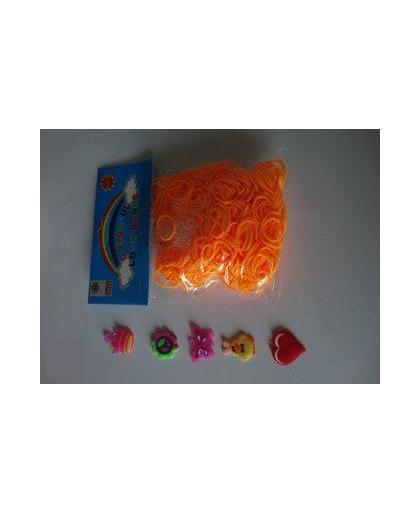 Loom Bands Colorful Oranje, A-Kwaliteit, met 5 Gratis Bedels