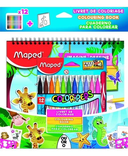 COLOR'PEPS jungle viltstiften x 12 met activiteitenboek (sjablonen/stickers/kleurplaten)