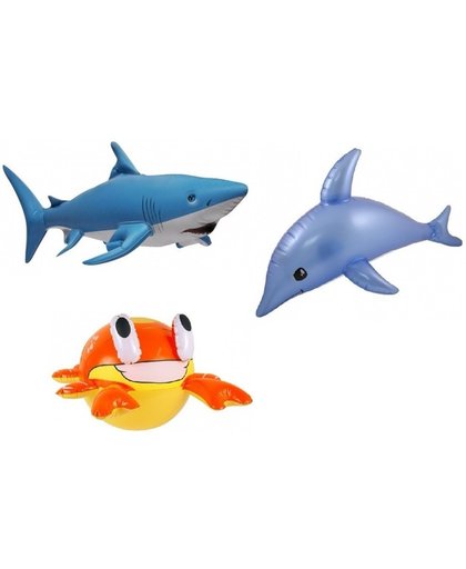 Set van 3 opblaasbare zeedieren krab dolfijn en haai