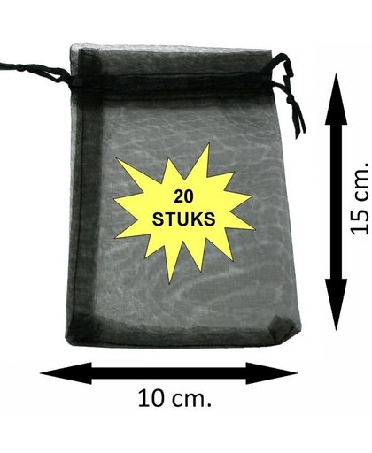 Fako Bijoux® - Organza Zakjes - 10x15cm - Zwart - 20 Stuks