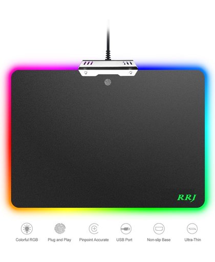 Gaming Muismat RGB Verlicht - Hard - Large 350 x 249 MM - USB-Aansluiting - Zwart - Plug&Play