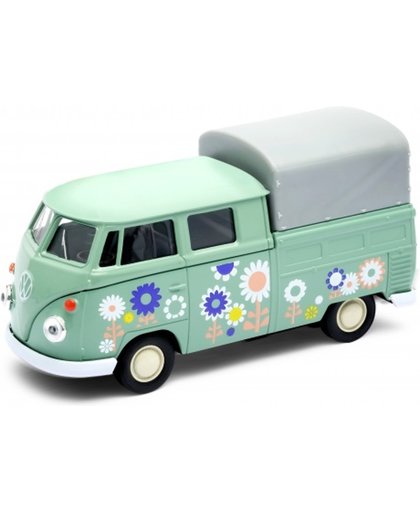 VW Double cabin pick up t1 Welly 43603H Flower power flower print mint groen