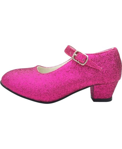 Spaanse Prinsessen schoenen - roze fuchsia glitter maat 26 - valt als maat 24 (binnenmaat 17 cm) bij verkleed jurk