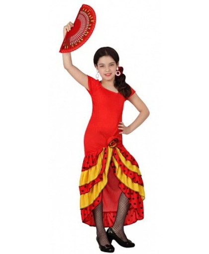 Rood met gele Flamenco meisjes jurk 104 (3-4 jaar) - Spaanse Flamenco kleding