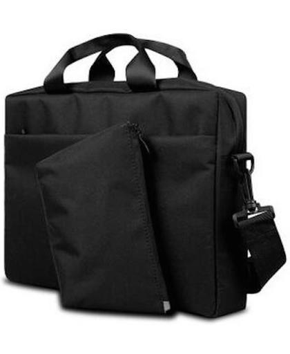 Laptoptas zwart met een gewatteerde voering voor een goede bescherming, schouderriemen extra accessoire tasje