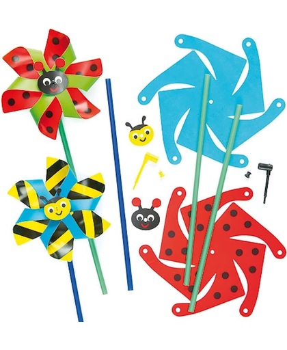 Sets met windmolentjes insect - bee/wesp lieveheerbeestje - maak je eigen creatieve speelgoed voor kinderen (6 stuks)