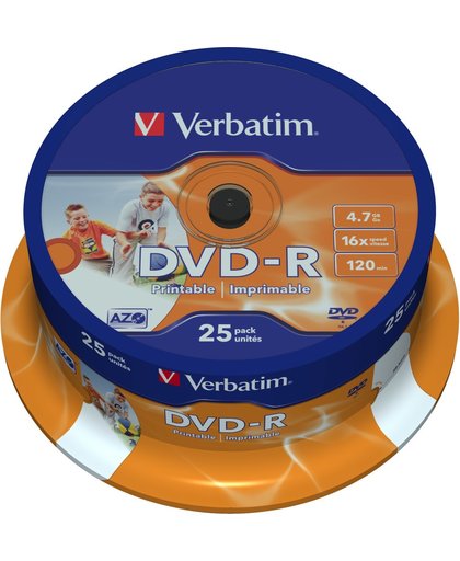 Verbatim DVD-R Wide Inkjet Printable ID Brand 4.7GB DVD-R AZO 25stuk(s)